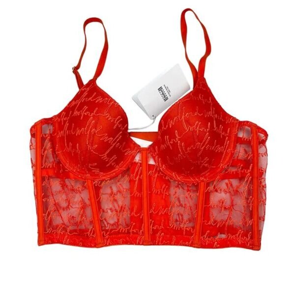 NWT WOLFORD Logo Obsessed Bustier Sz 34B Red Glow - Picture 8 of 11